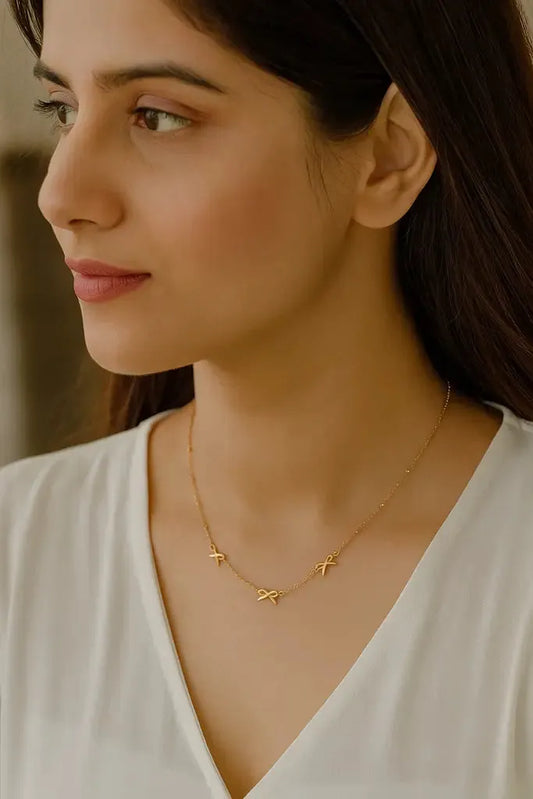 3 Bow Necklace – Sweet, Stylish & So You! 🎀✨ Zevare.pk- 3 Bow style - artificial nacklace- Zevare.pk- 3 Bow style - artificial nacklace- Zevare.pk