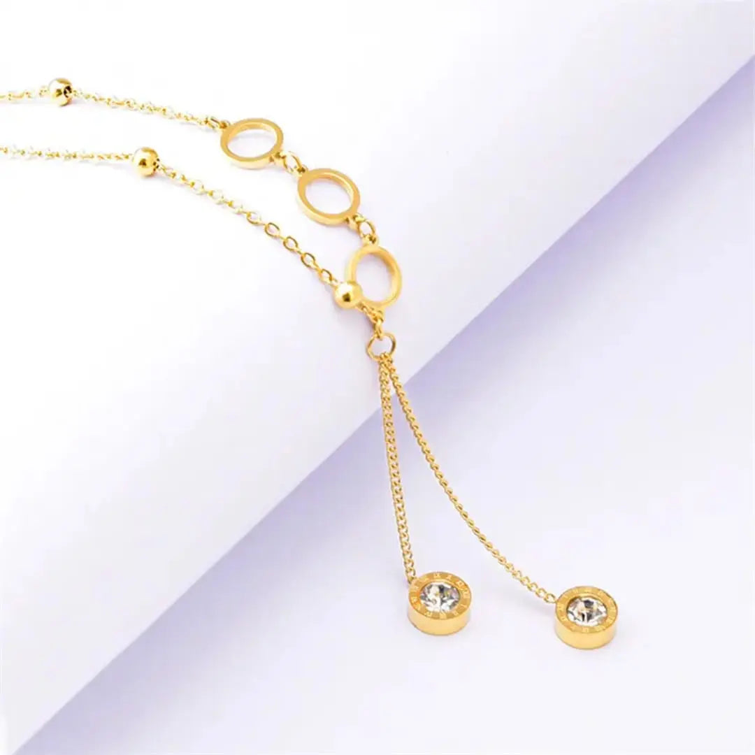 Golden Loops Crystal Necklace – Chic, Classy & Just for You ✨ Zevare.pk