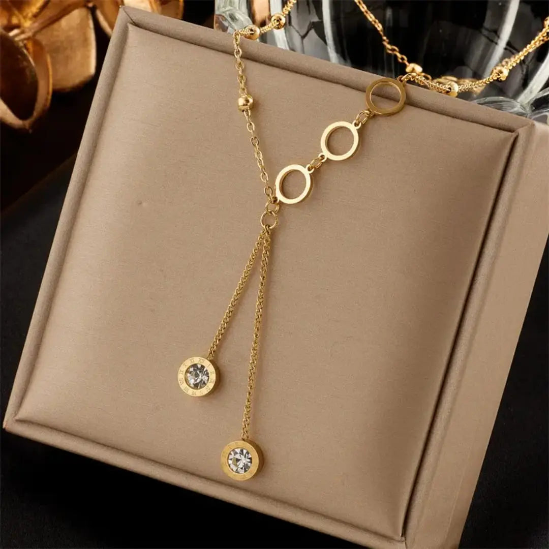 Golden Loops Crystal Necklace – Chic, Classy & Just for You ✨ Zevare.pk