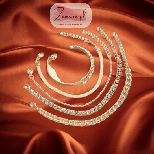 Crystal Diamond Foiled Chain - Bracelet Set of 5 Zevare.pk