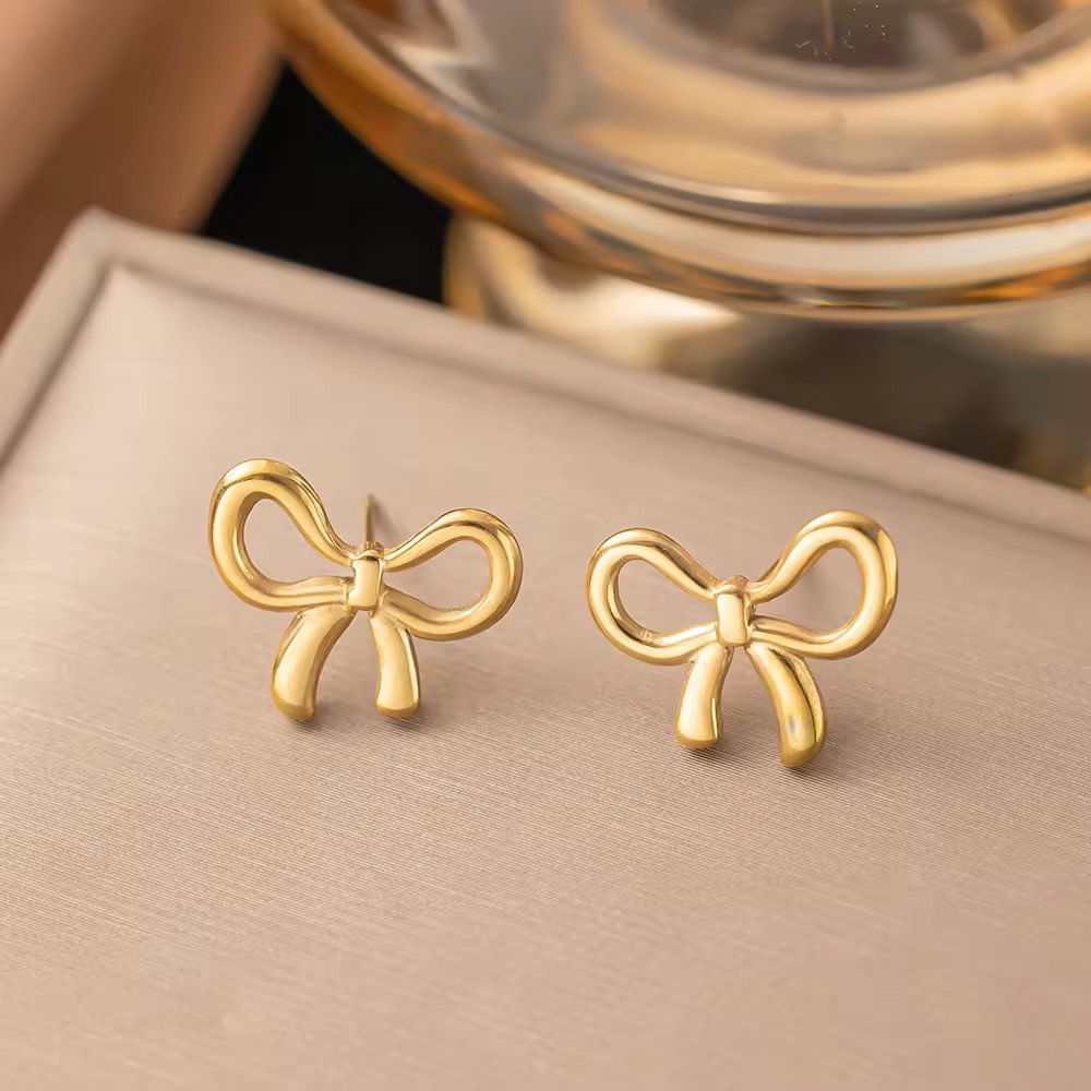 Golden Bow Earring -Zevare.pk