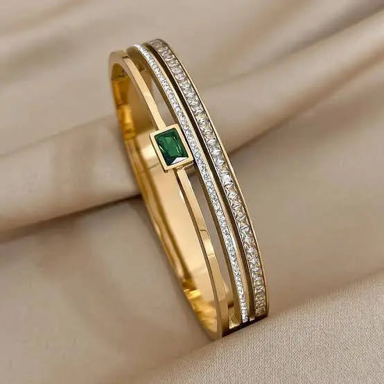 Green Rhinestone Bangle – Sparkle in Every Move 💚 Zevare.pk