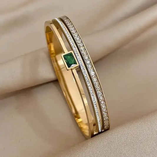 Green Rhinestone Bangle – Sparkle in Every Move 💚 Zevare.pk