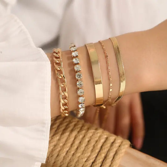 Crystal Diamond Foiled Chain - Bracelet Set of 5 Zevare.pk