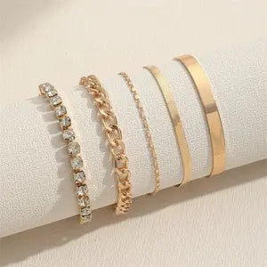 Crystal Diamond Foiled Chain - Bracelet Set of 5 Zevare.pk