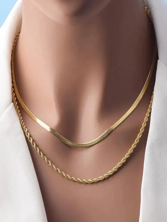 Milas Twisted & Snake Chain Necklace Combo – Two Styles, One Premium Look Zevare.pk- Milas Twisted & Snake Chain Necklace Combo- Zevare.pk- Milas Twisted & Snake Chain Necklace Combo- Zevare.pk
